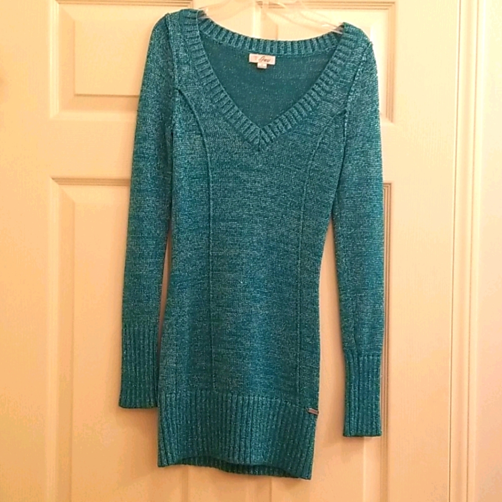 Guess Teal and Silver Full-Length Sweater